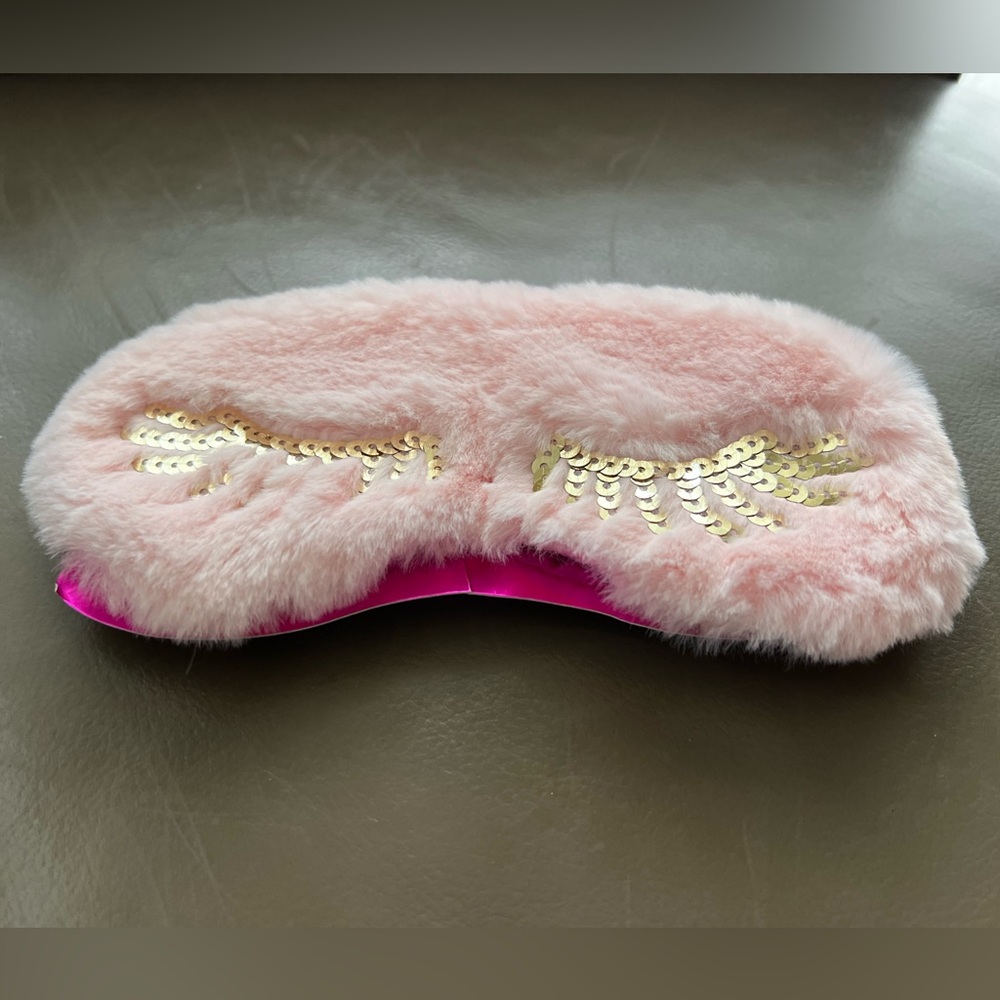 Icing Pink Sleep Mask with Gold Sequin Eyelashes - Picture 3 of 11